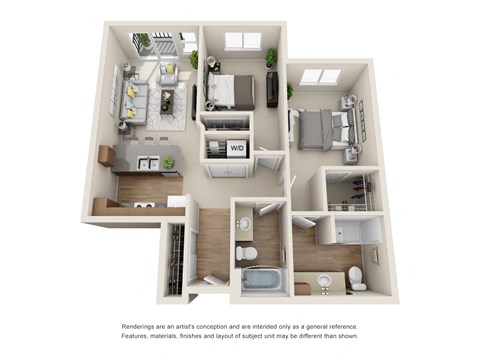 Floor plan for 2 beds, 2 baths, 1029 sqft